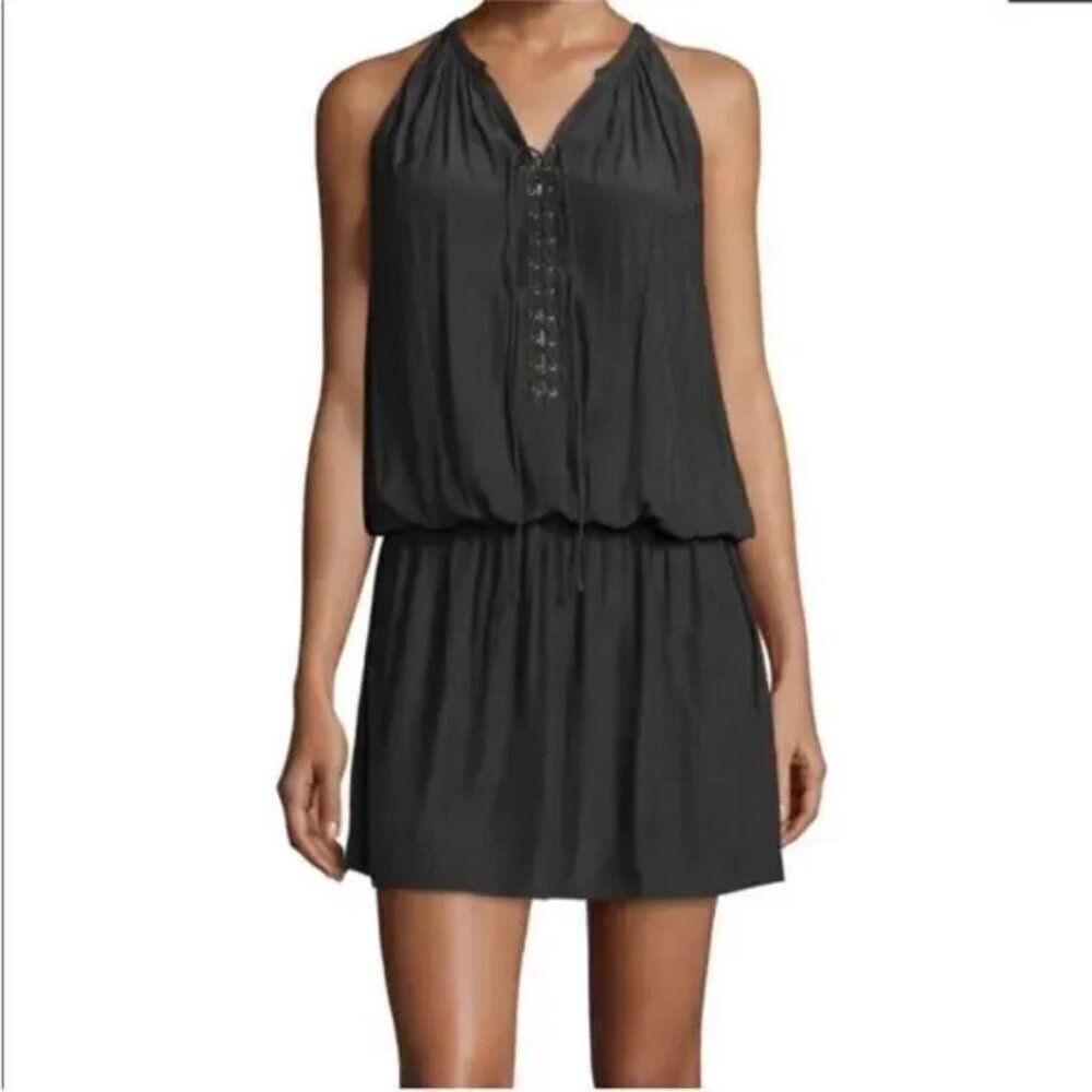 RAMY BROOK Navy Halter Dress with Lace-Up Front Alexandra Emilia MEDIUM - Picture 6 of 12